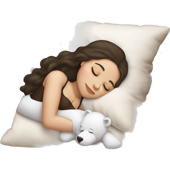 sleeping beauty dark haired white girl with a silk pillow and a teddy bear emoji