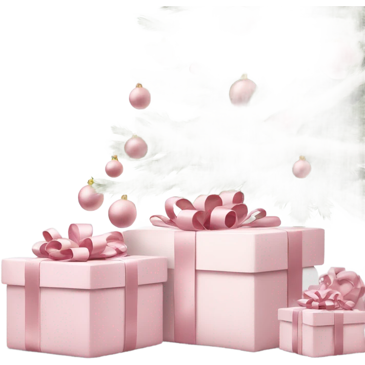 Light pink Christmas gifts under a white Christmas tree  emoji