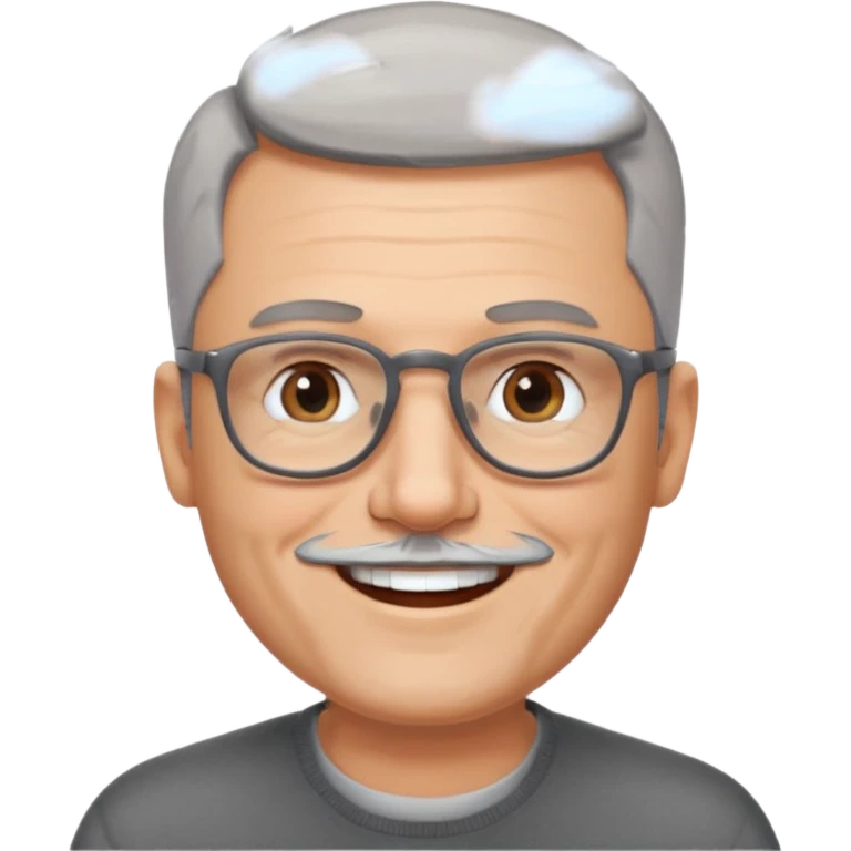 54 year old man, short shaved grey hair, full short shaved beard stuble, glasses emoji