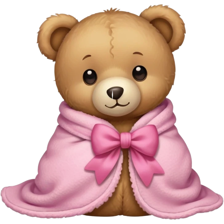 teddy bear in a cozy blanket with pink bow emoji