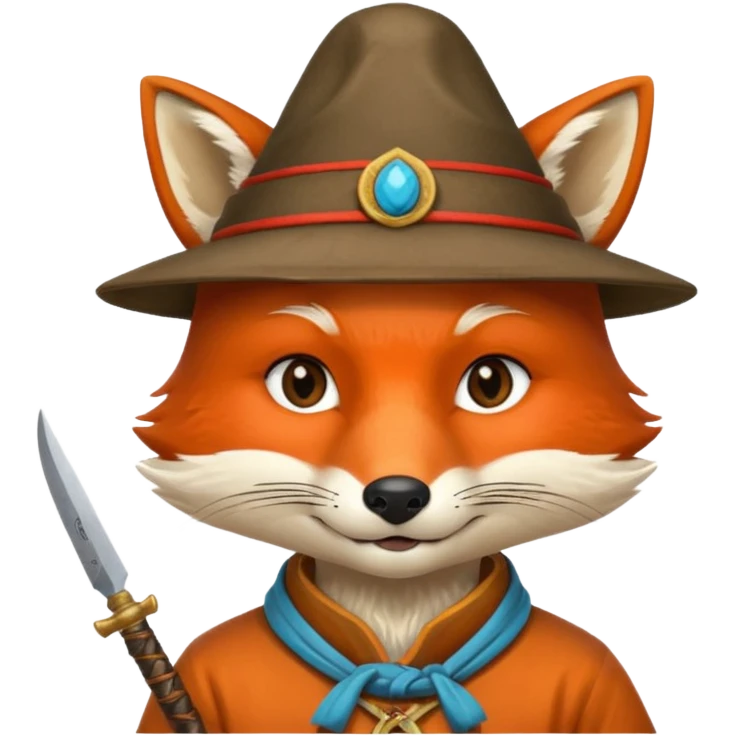 fox face, mogolian ancient with small knife and hat emoji