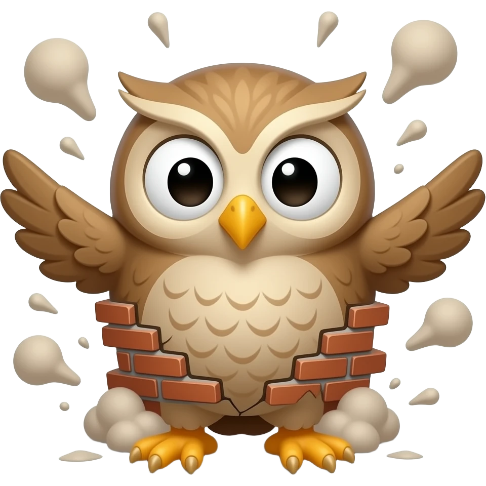 can you create duolingo owl mascot bursting through a wall please emoji