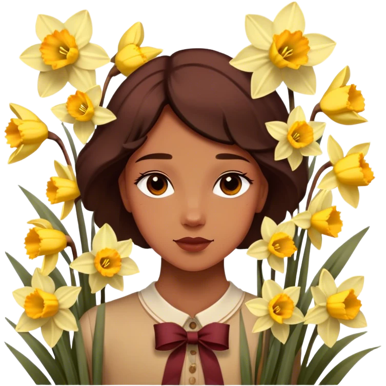 Soft yellow daffodils intertwine with faded burgundy ribbons, as brown butterflies rest on their petals. A warm, golden haze enhances the nostalgic charm. emoji