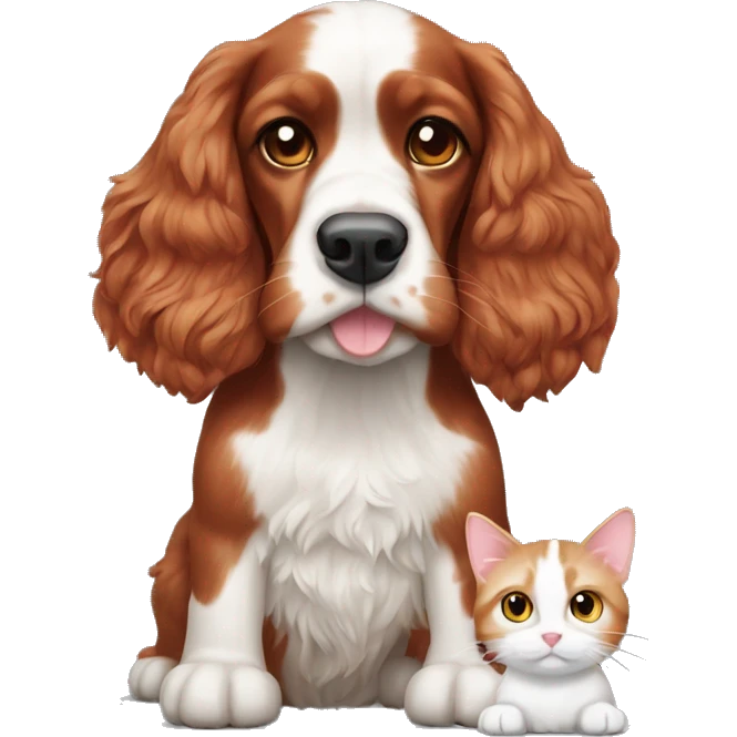 Red cocker spaniel with white cat emoji