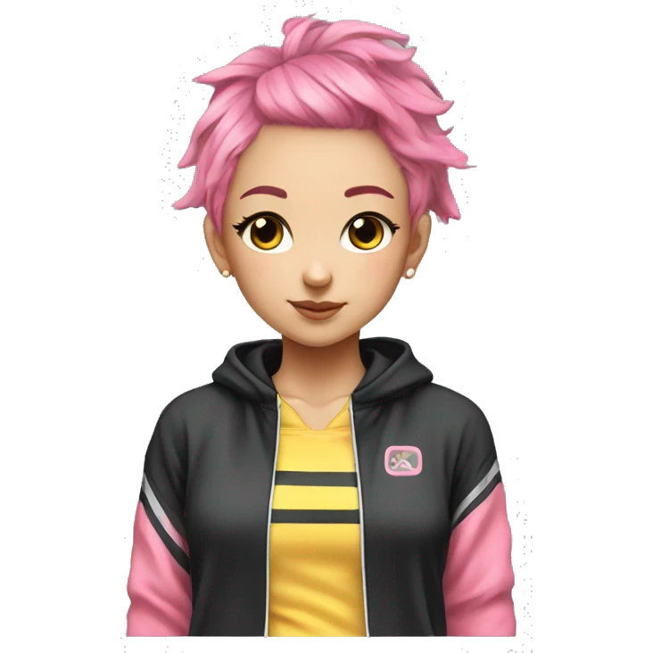 tracksuit with strips top, pink hair, anime girl  emoji
