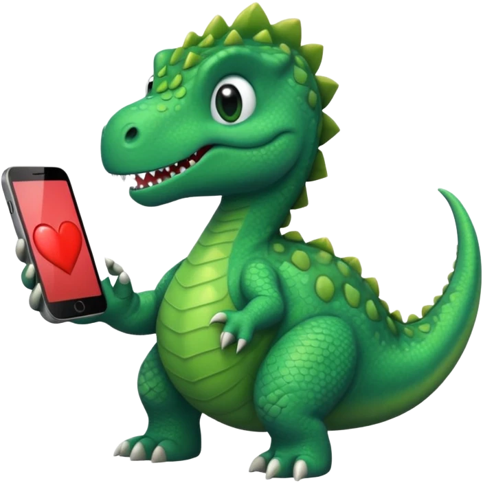 Dinosaur looking in phone witj heart eyes emoji