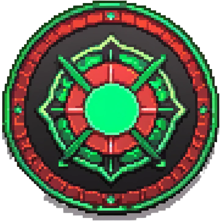 Member medallion with green to red gradient aura and pixel art details emoji