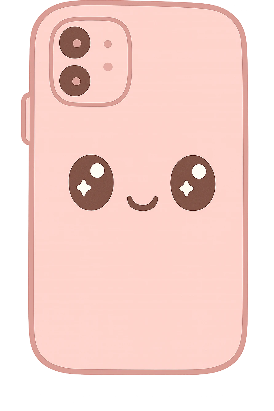 pink iPhone cell phone, cute and rounded emoji