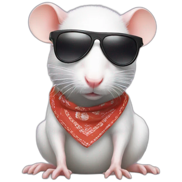 white rat in a bandana on a head and sunglasses emoji