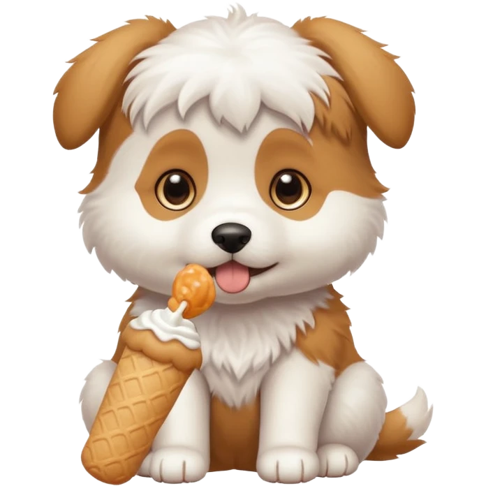 White, cute Puppy eating a treat emoji