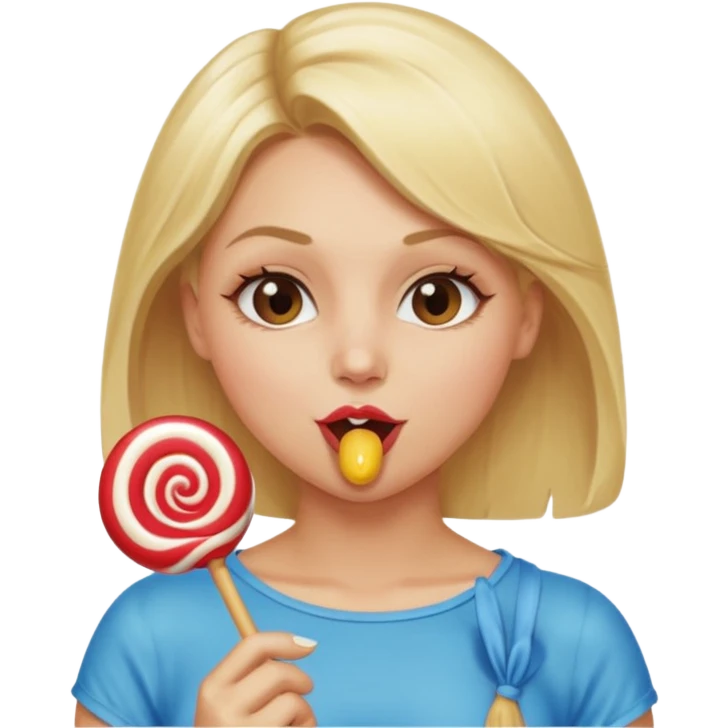 Blonde women with shoulders showing and actively licking a lollipop and no shirt just shoulders  emoji