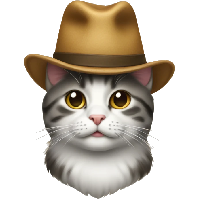 A cat on top of a another cat with a hat emoji
