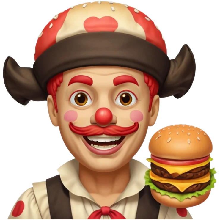 Клоун пират с бургером на голове вместо парика emoji