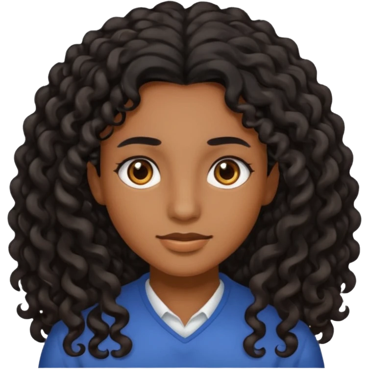 brown soft tone of skin, long curly black hair, brown eyes emoji