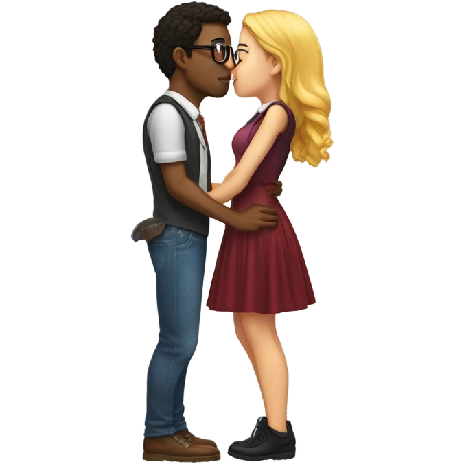 nerd with brow eyes and brown curly hair kissing his girlfriend leg emoji