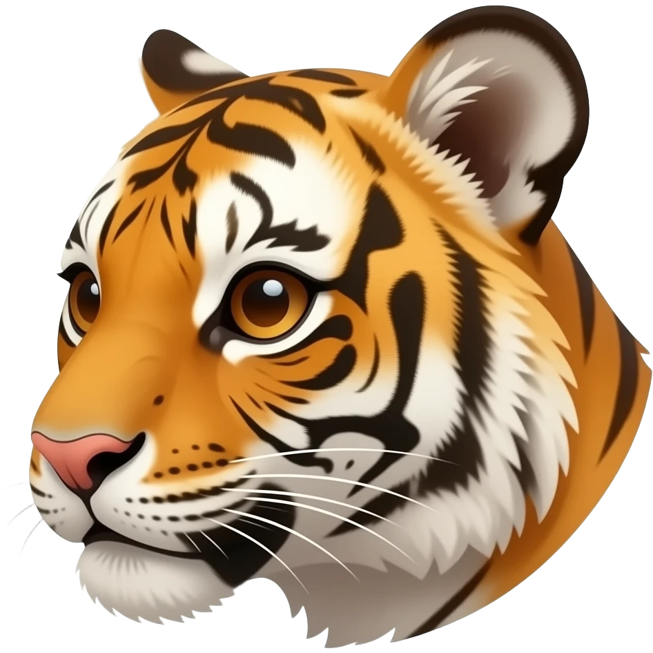 A little bit cute tiger head very realistic Turn sideways dark brown eyes emoji