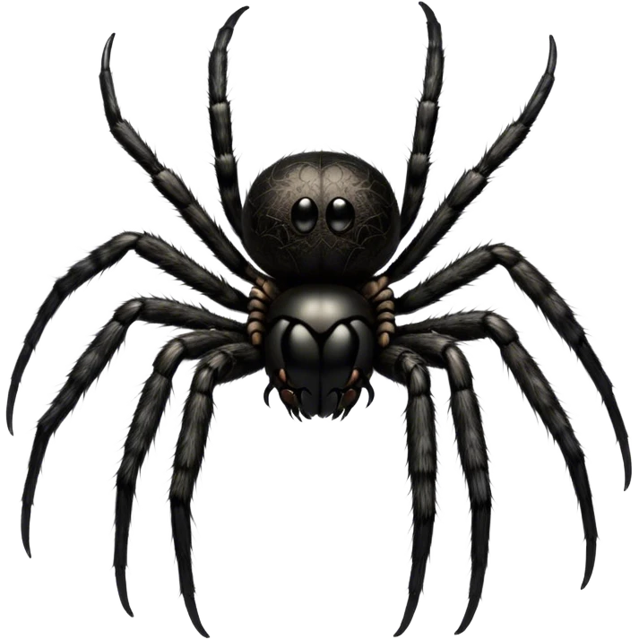 Large black fluffy spider with a big round abdomen and short hairy legs sitting on a branch. Detailed texture of the spider’s fur and body. Transparent background. emoji