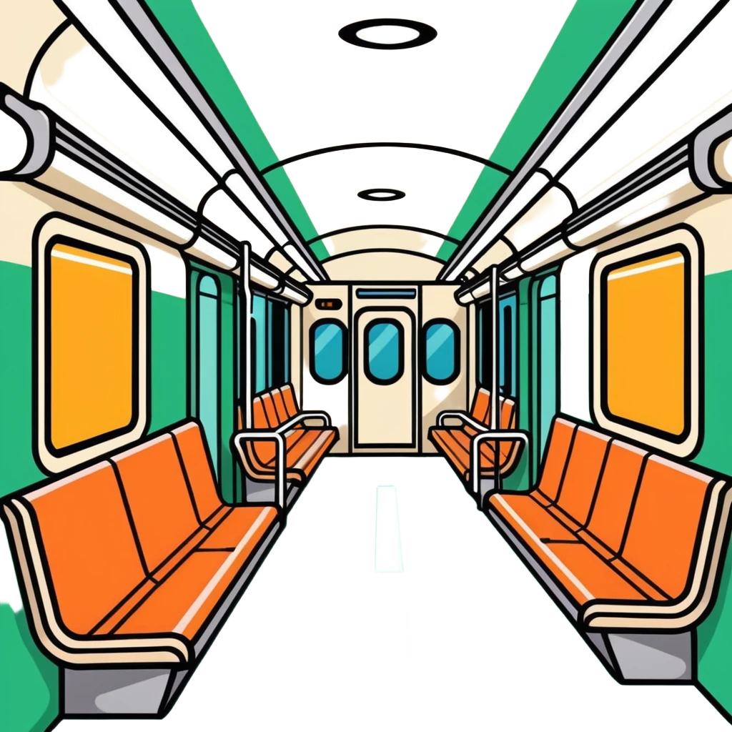 futuristic subway, cartoonish sticker style emoji