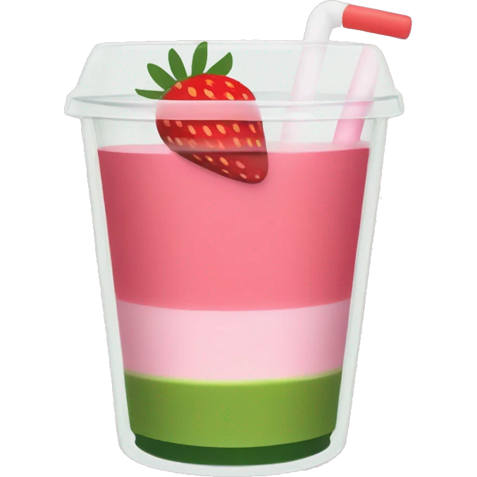 clear cup of strawberry matcha with a green top half layer and pink bottom half layer. A transparent straw sticks out emoji