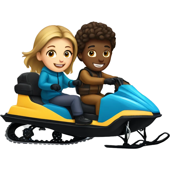 Boy and girl riding a snowmobile  emoji