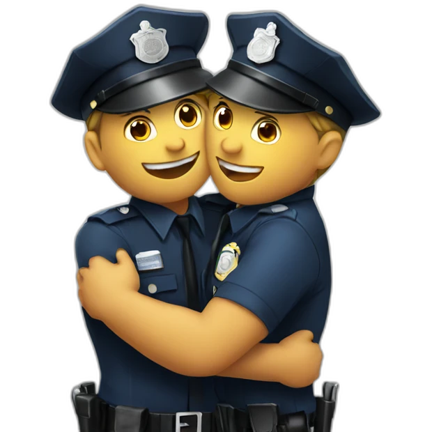 two police men with hats hugging emoji