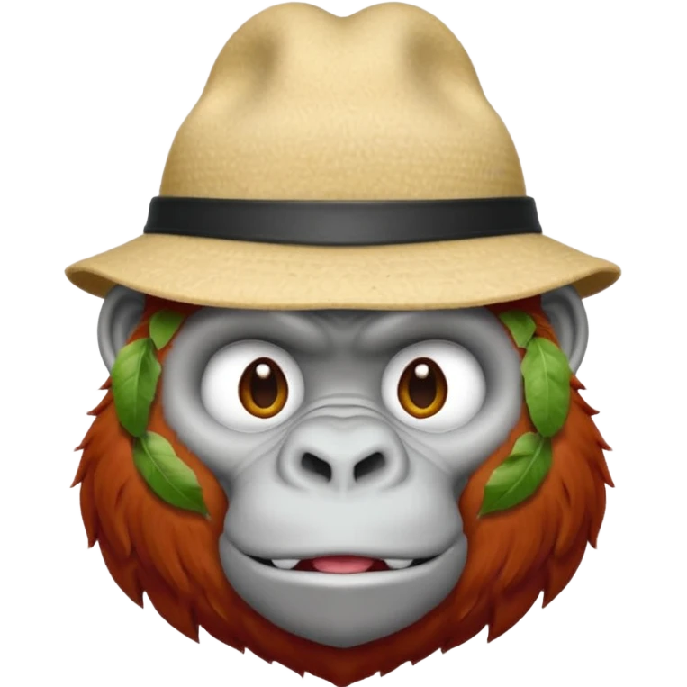 red haired gorilla head with white hat, apple style emoji, no text, facing slightly right emoji