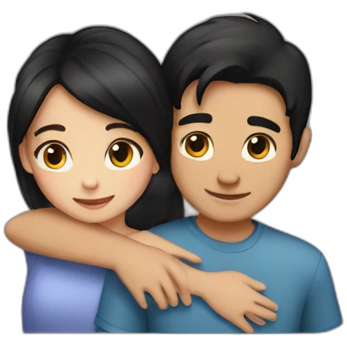 girl and boy blackhair hug emoji