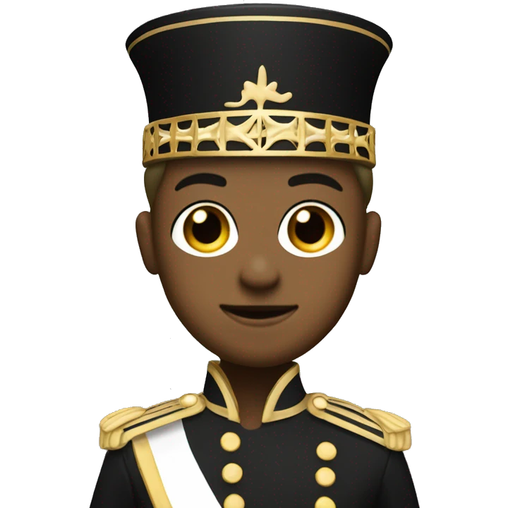 A marching band drum major in a black and gold uniform  emoji