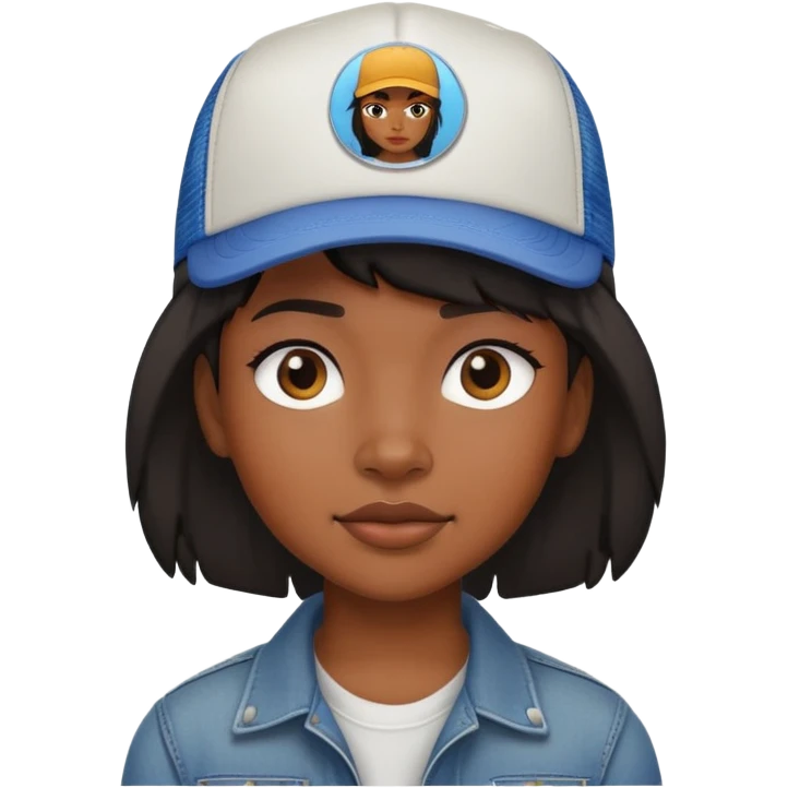 Black girl with short hair mullet and a trucker hat emoji