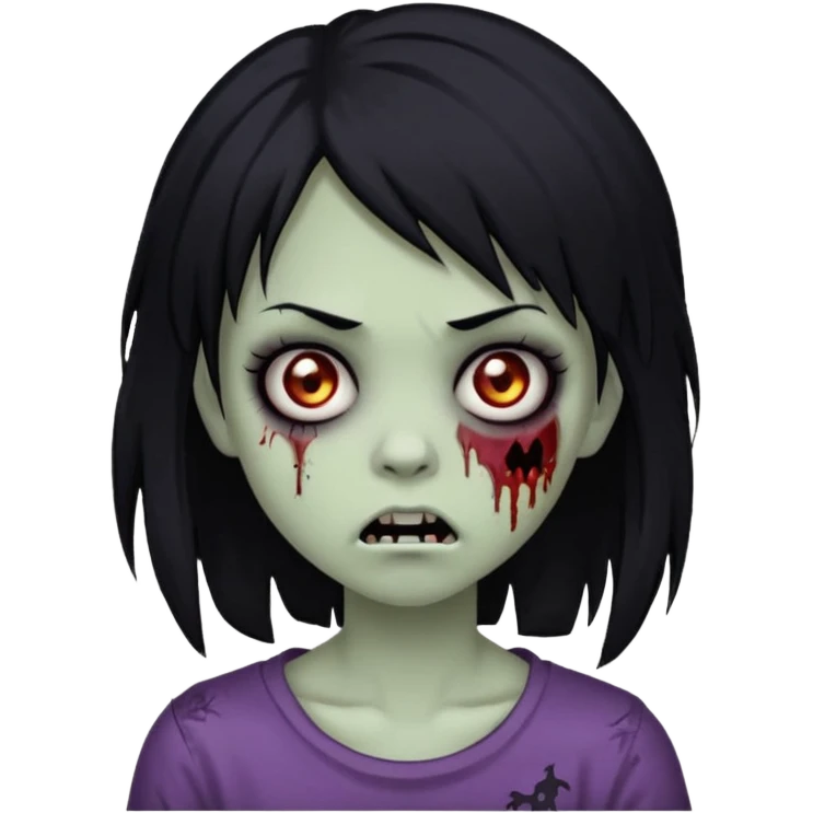 Girl, zombie, black hair, medium long, emo, shaggy, dark, spooky, creepy expression emoji