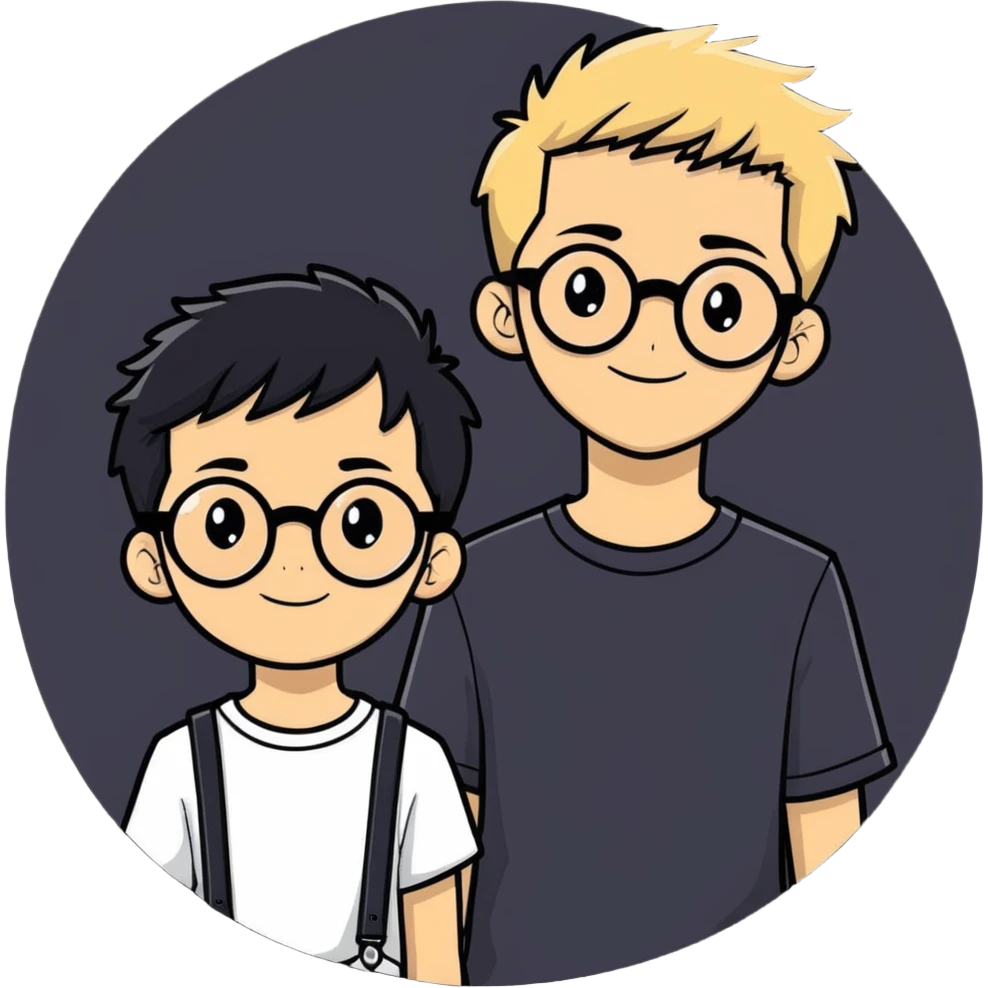 me a boy with braces and with blonde hair and black round glasses and my boyfriend with black hair emoji