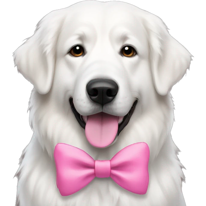 White Great Pyrenees dog with pink bow emoji