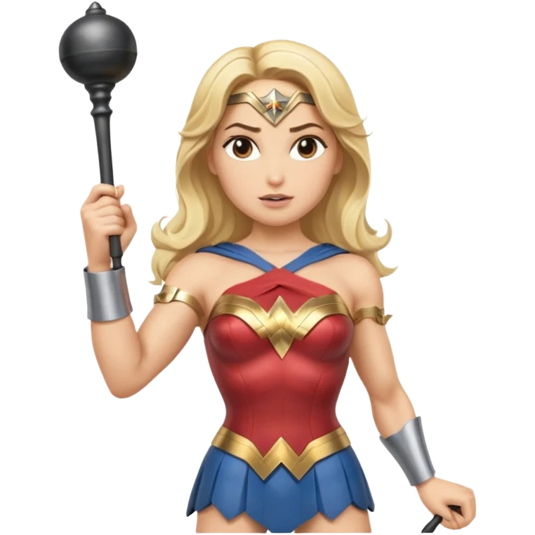 Blonde Wonder Woman holding conductor’s baton and bell  emoji