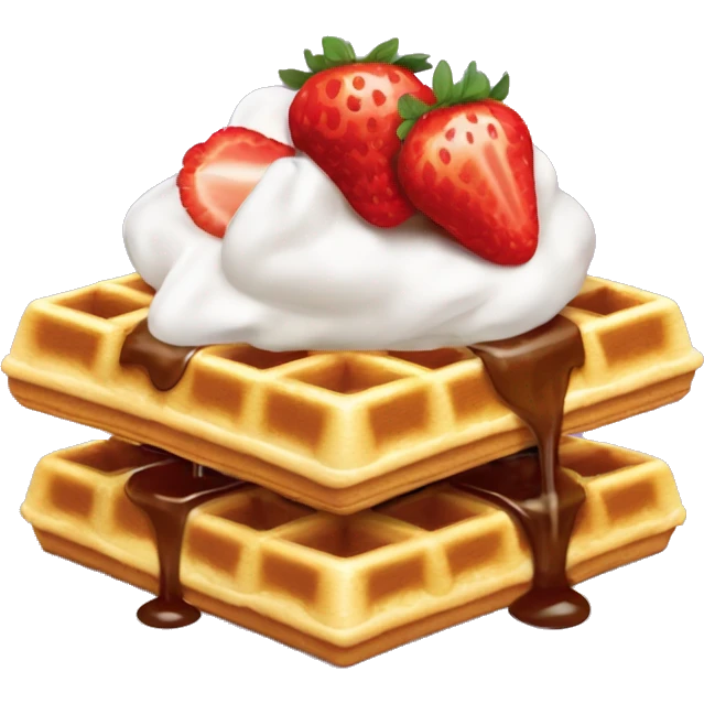 square waffle with dollop of whipped cream and one strawberry on top emoji