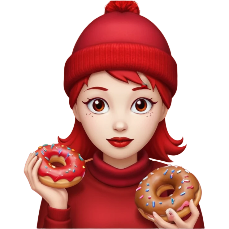 female devil wearing beanies holding donut emoji