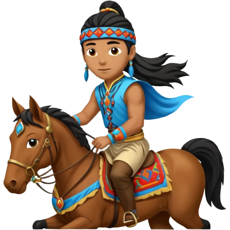 shaman riding horse wearing racing cloth black with number emoji