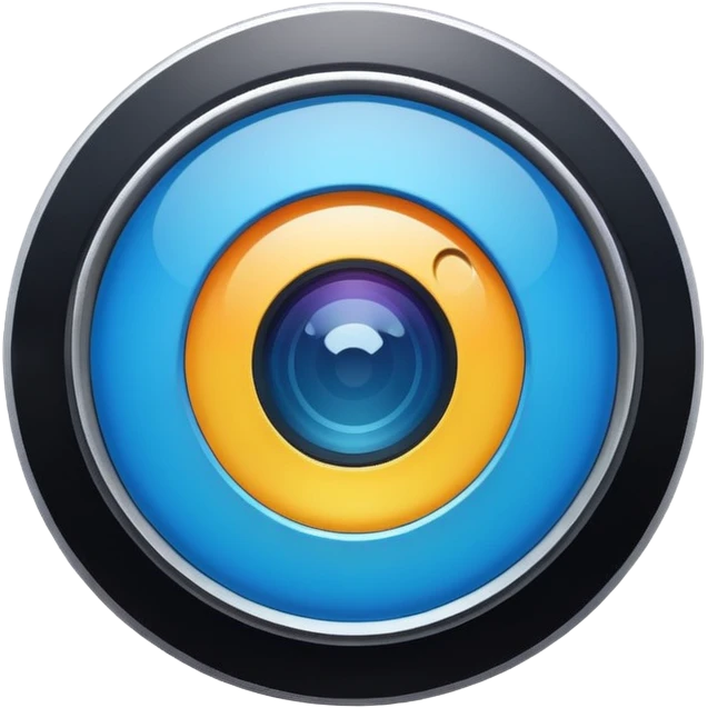 A round camera lens, apple emoji style, minimalist, with highlights, no faces, blue emoji