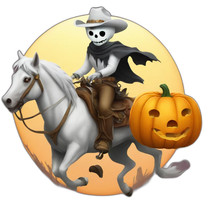 a ghost cowboy riding a pumpkin emoji