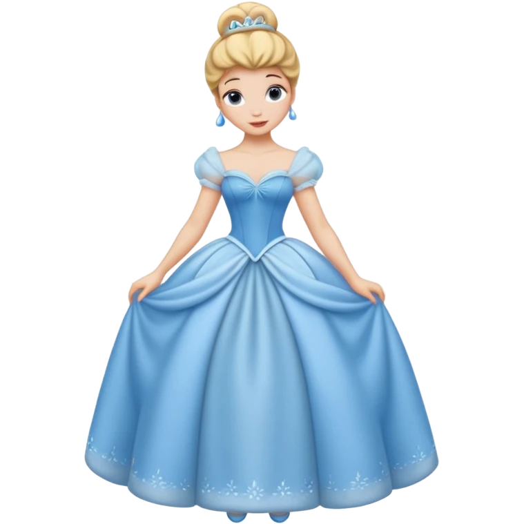 Princesa cinderella Disney com vestido grande e cheio com um coque e corpo inteiro emoji