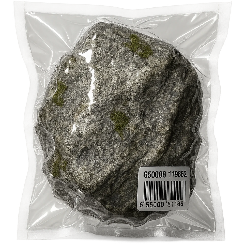 big rock with minimal moss accents, shiny and inflated emoji