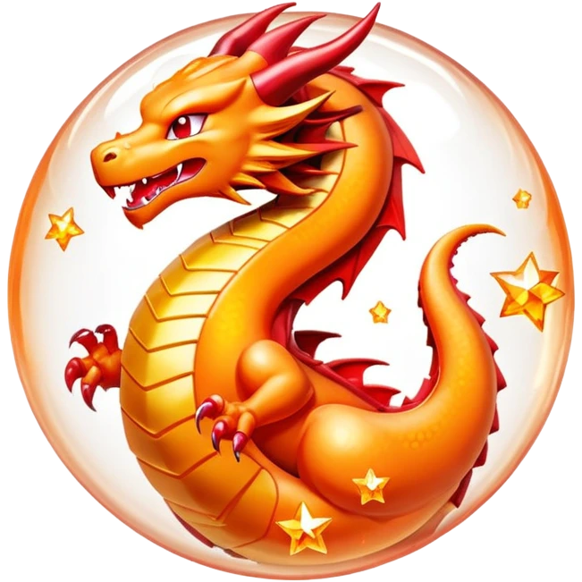 Orange crystal Dragon Ball with red stars inside, inspired by Dragon Ball anime emoji