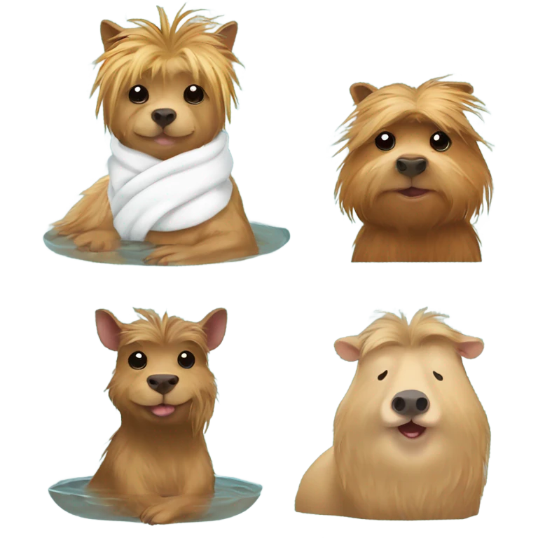 Yorkie and capybara having a spa day emoji
