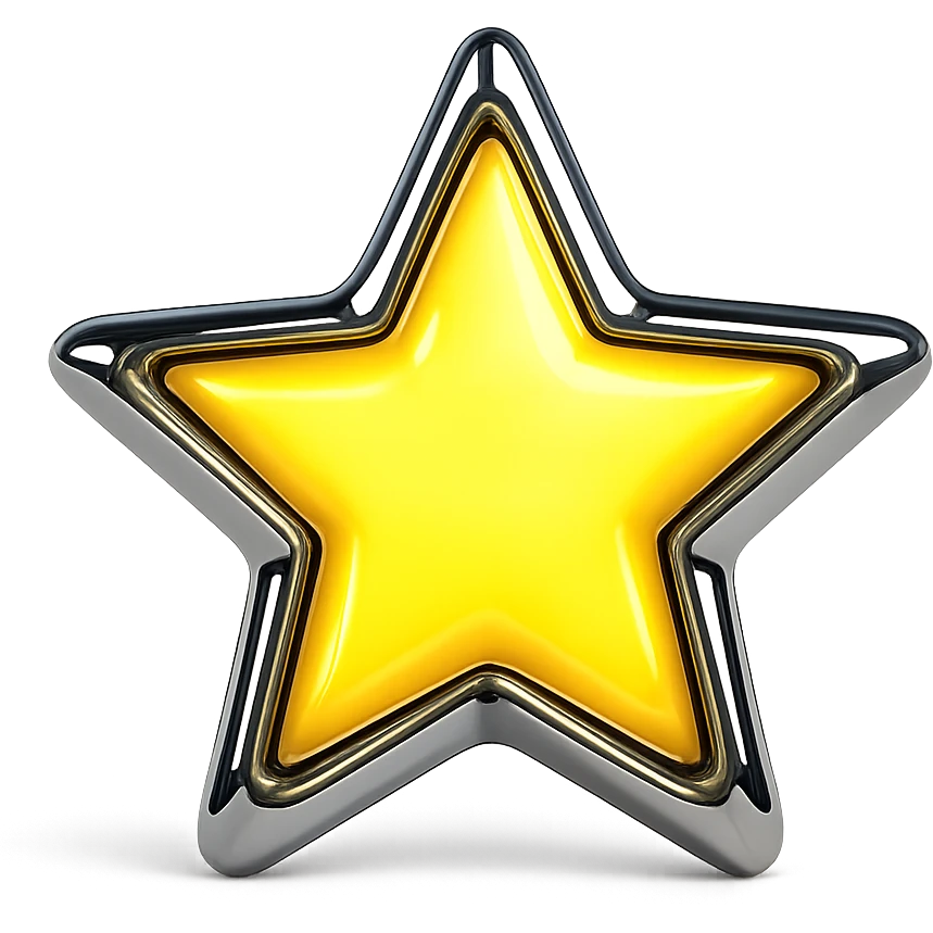 A symmetrical, cartoon-like star with shiny edges, glowing yellow emoji