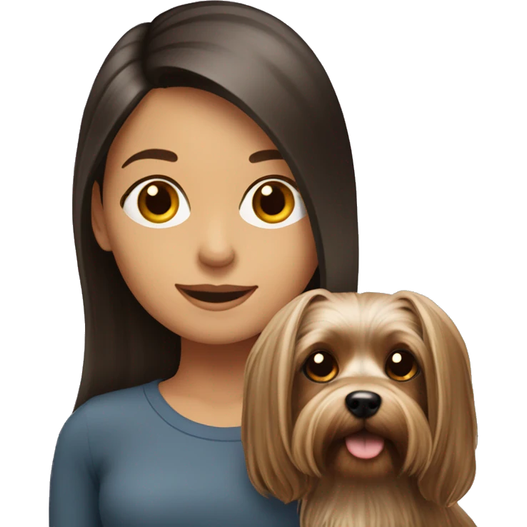 Long hair brunette girl with Yorkshire terrier dog emoji