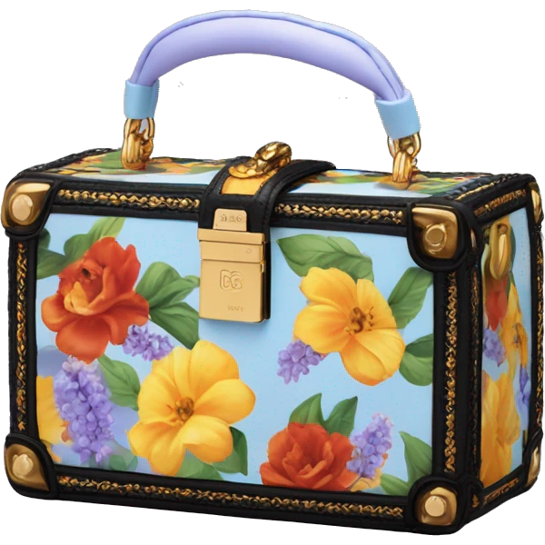 Dolce and Gabbana small box bag with colourful light blue lavender white yellow orange summer print dark red black and golden detais 2023 emoji