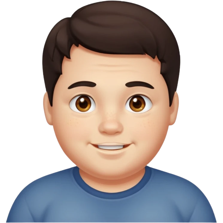 slightly chubby American boy, greasy dark hair, hazel eyes, acne, smiling emoji