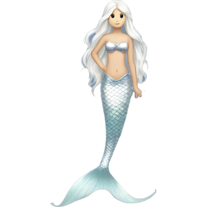 Iridescent silver mermaid tail full body white girl long white hair emoji