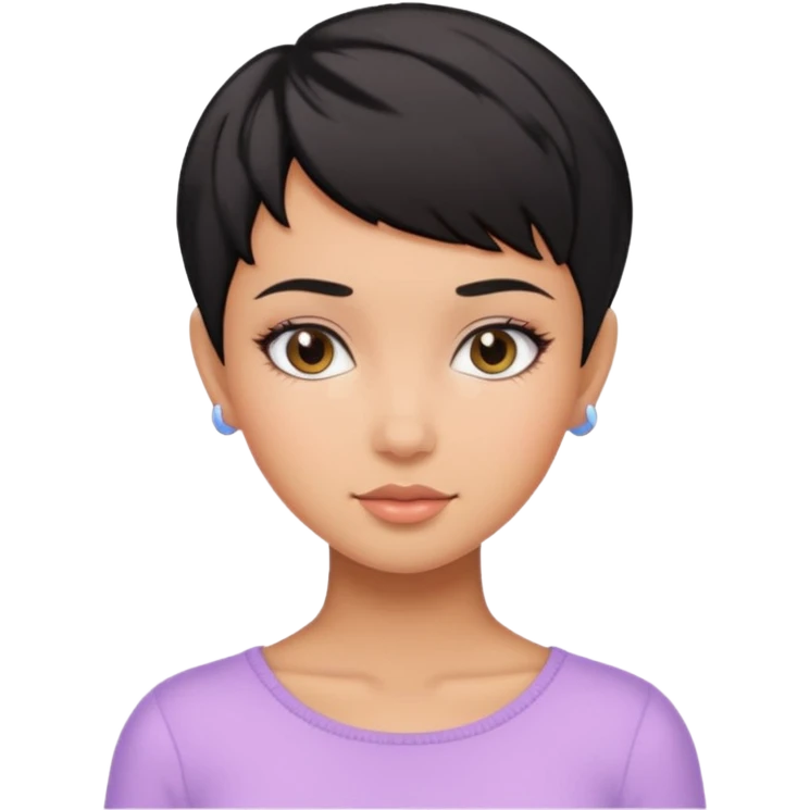 tan girl black hair pixie cut cute pastel colors skin care emoji