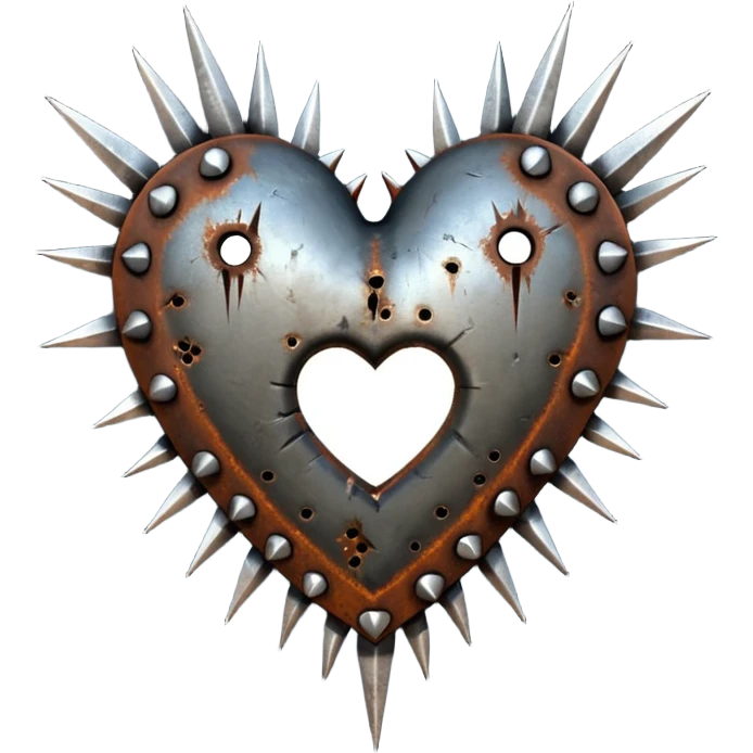 Metal heart pierced with spikes and nails, torture relic, dark gothic icon emoji