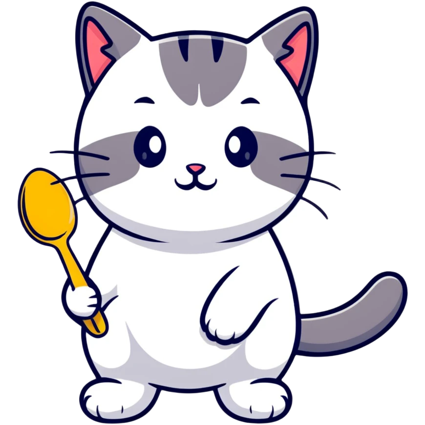 cute cat playing with a spoon emoji
